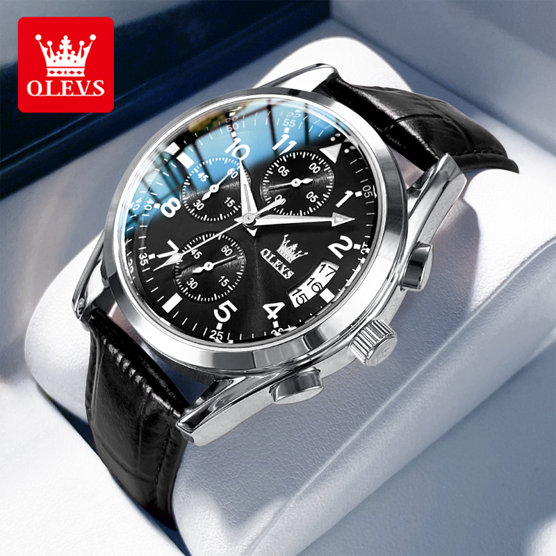 Leather Watch Band Men - ساعة كوارتز OLEVS للرجال بحزام جلدي