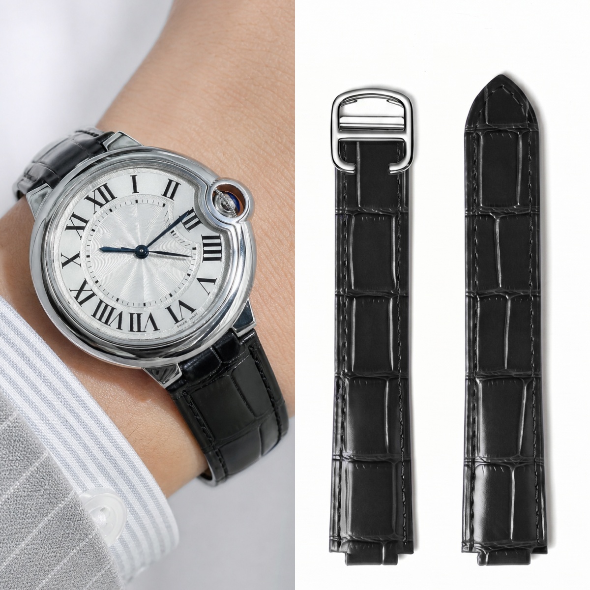 Cartier Watch Ballon Bleu - حزام ساعة جلدي خاص مزدوج الانتفاخ