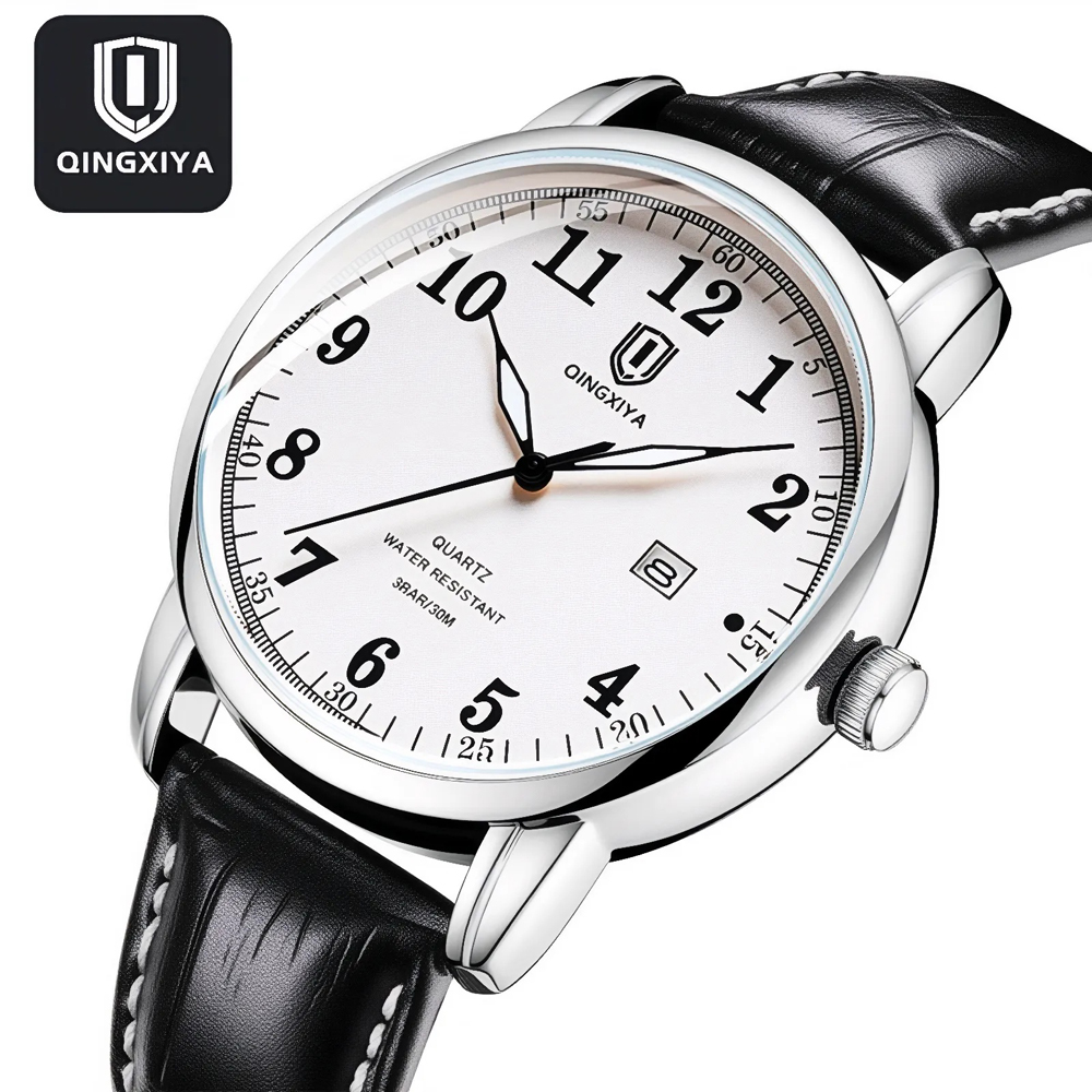 Leather Watch Band Men - ساعات رجالية للأعمال من QINGXIYA، ماركة