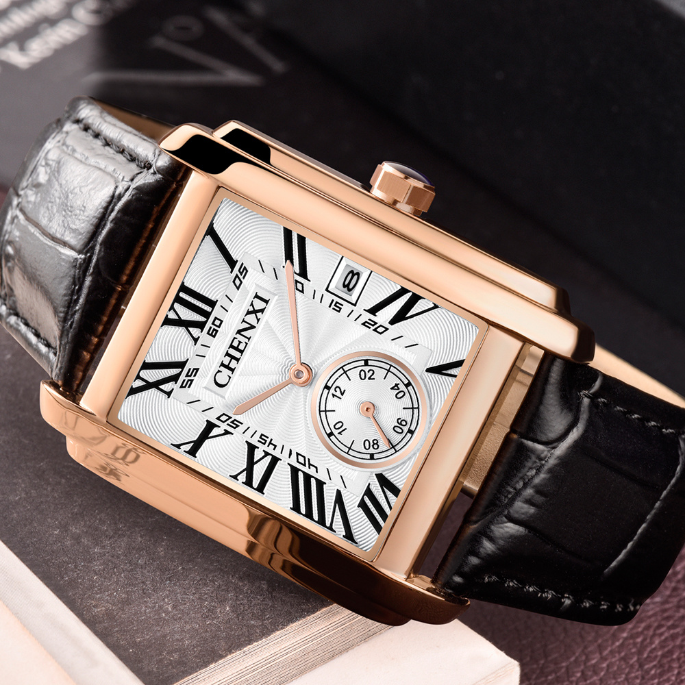 CHENXI 8216 موضة كلاسيكية مربع - مراجعة Leather Watch Band Men وسعره
