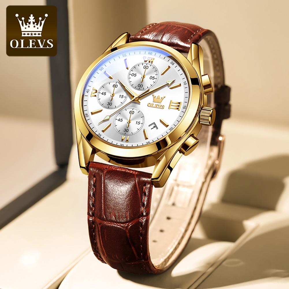 ساعة معصم كرونوغراف مقاومة للم - مراجعة Leather Watch Band Men وسعره