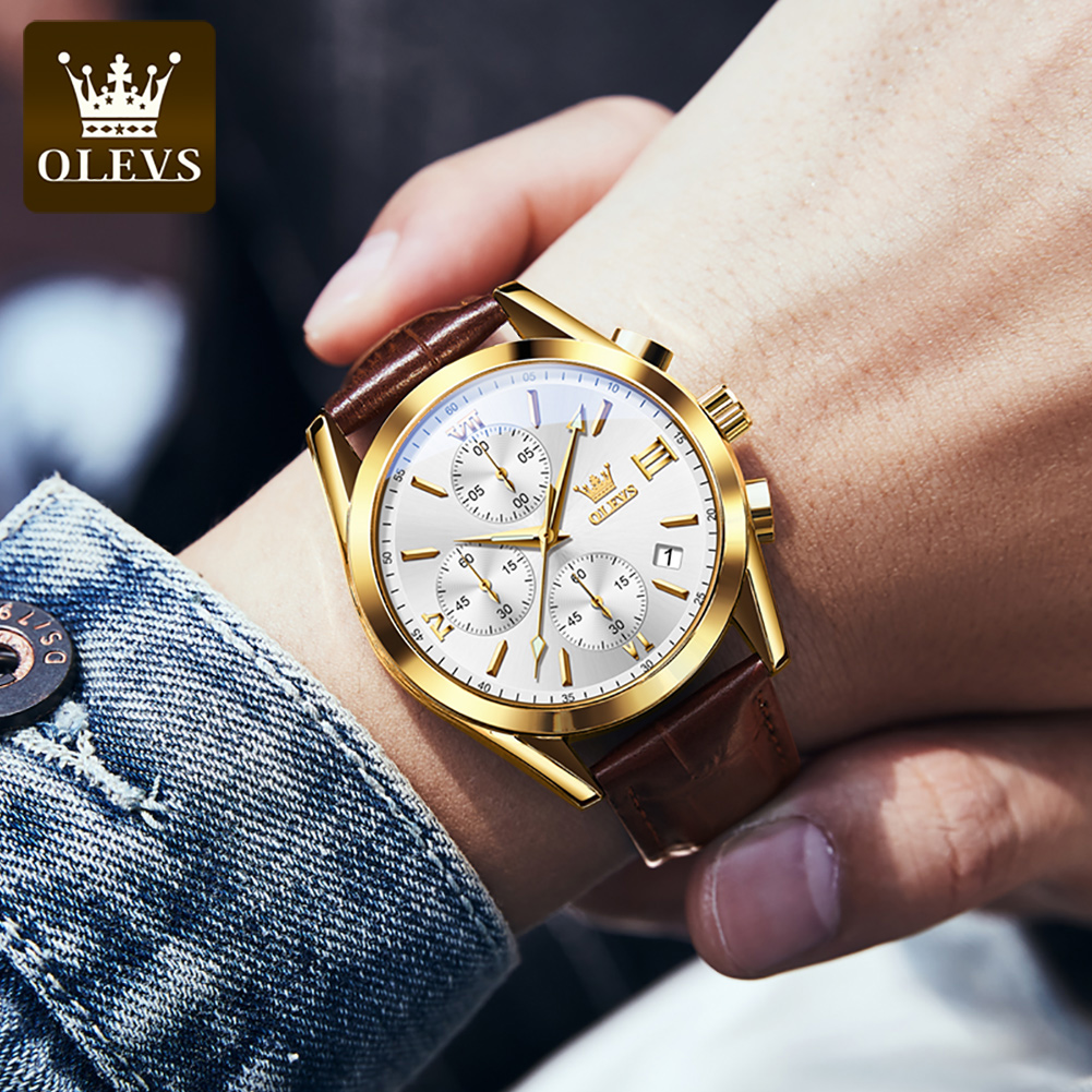 ساعة معصم كرونوغراف مقاومة للم - مراجعة Leather Watch Band Men وسعره