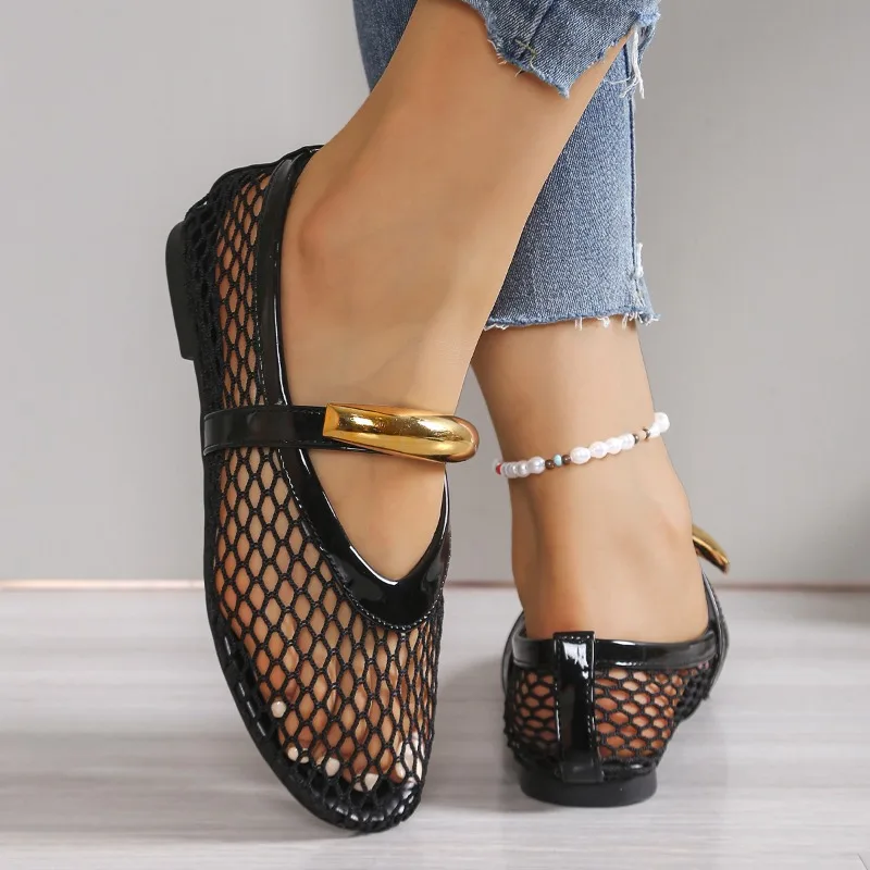 صنادل نسائية صيفية قابلة للتنف - مراجعة Mesh Strap Metal وسعره