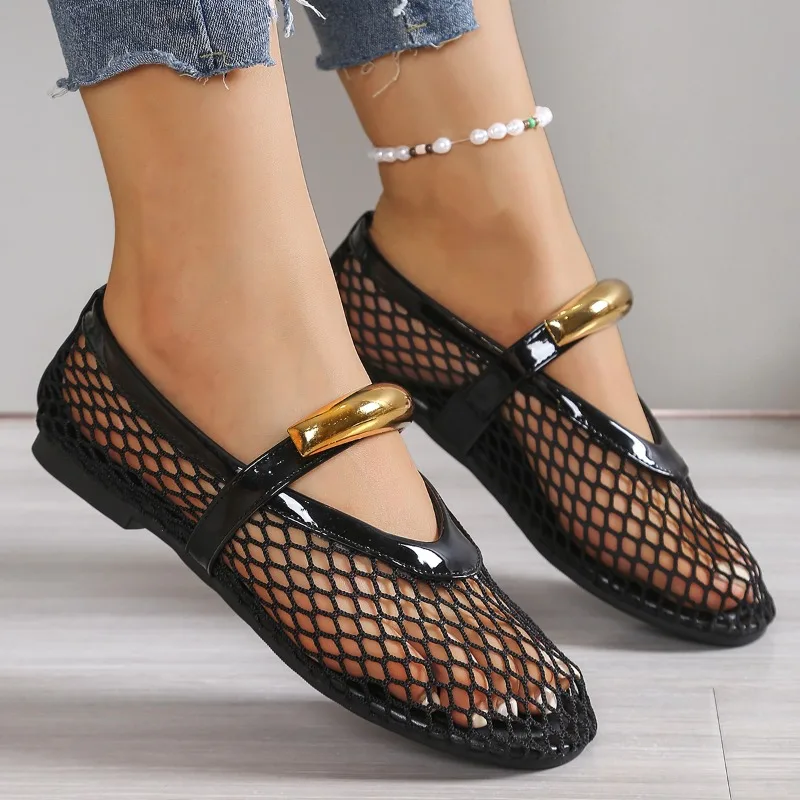 صنادل نسائية صيفية قابلة للتنف - مراجعة Mesh Strap Metal وسعره